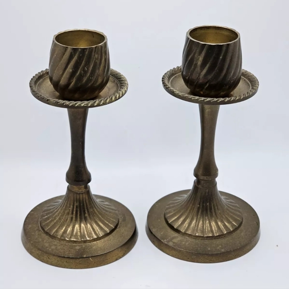 Vintage Art Deco Style Brass Candle Sticks 5.5"